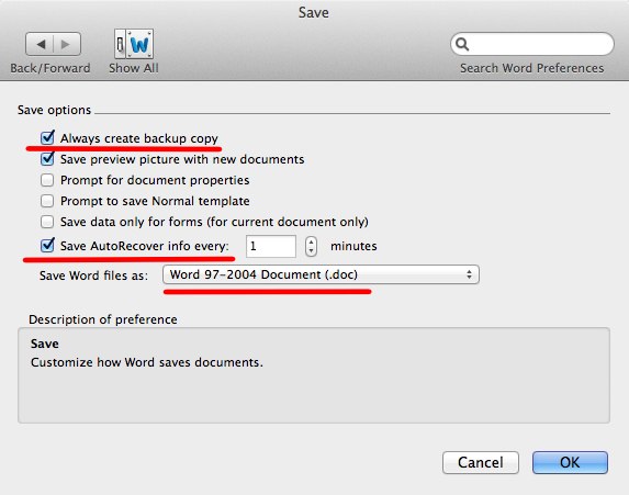 word for mac autosave folder